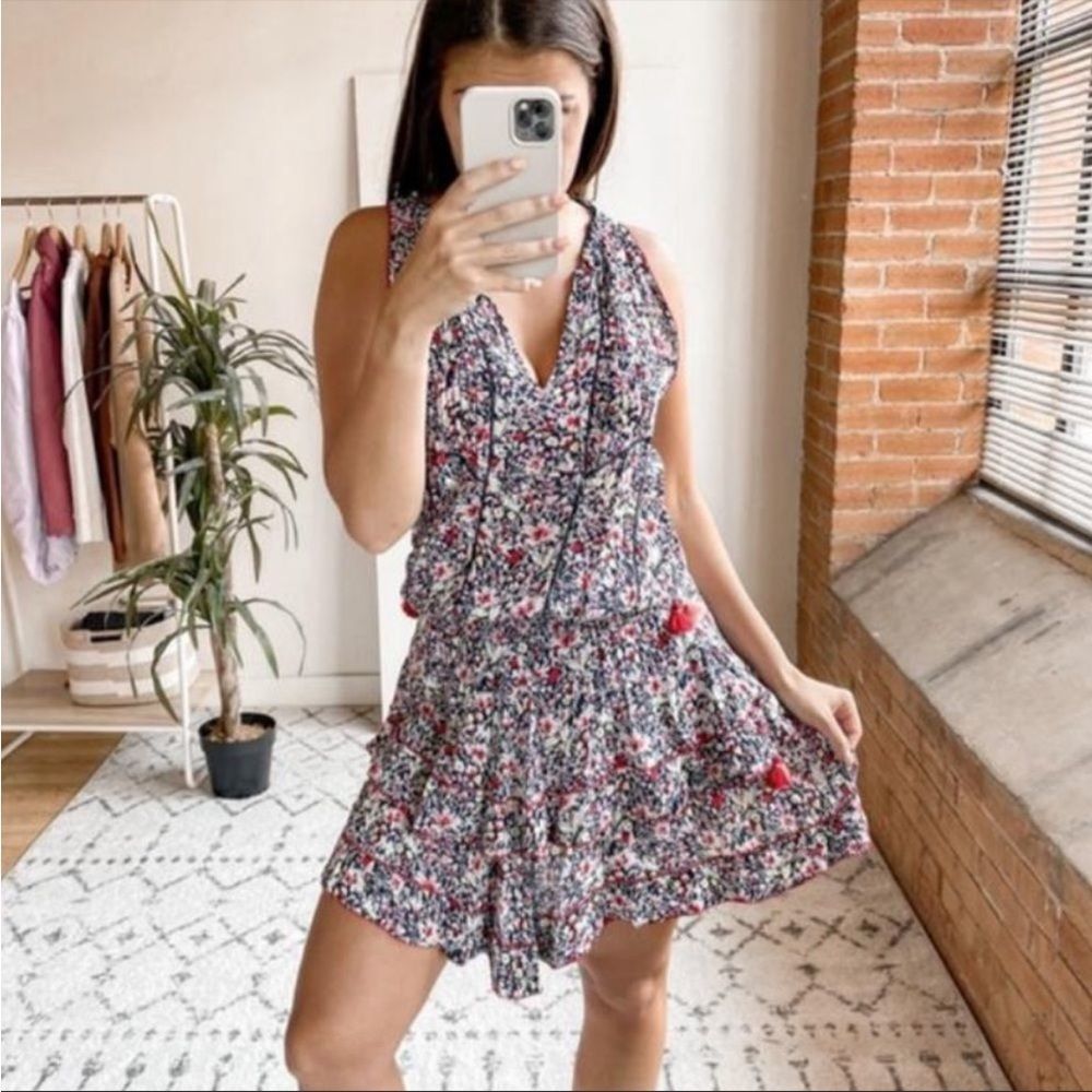 Poupette St. Barth Amora Blouson Floral
Mini Dress Navy & Red Women's Size M
